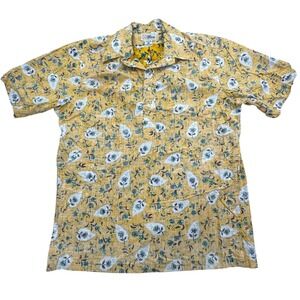 Reyn Spooner Shirt Mens Medium Yellow Floral Hawaiian Popover 60s Style Casual